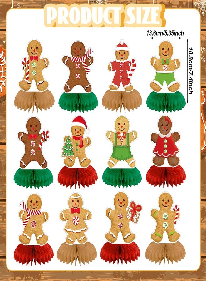 Weekgrat 12 Pcs Christmas Gingerbread Man Honeycomb Centerpieces Gingerbread Man Party Table Centerpieces Christmas Party Decorations for Xmas Winter Home Office Birthday Supplies - Image 2